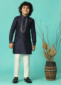 Blue Festive Embroidered Kurta Set For Boys