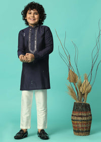 Blue Festive Embroidered Kurta Set For Boys