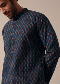 Blue Festive Jaipur Print Men Kurta Set