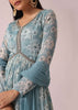 Blue Firozi Floral Print Anarkali Set In Chinon
