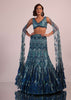 Blue Fish Cut Bridal Lehenga Set With Long Trail Sleeves And Heavy Embroidery