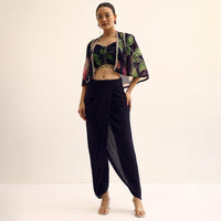Blue Floral Crop Top And Dhoti Set