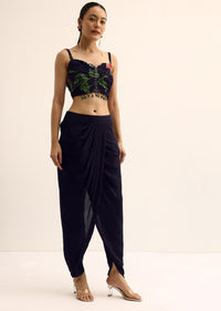 Blue Floral Crop Top And Dhoti Set