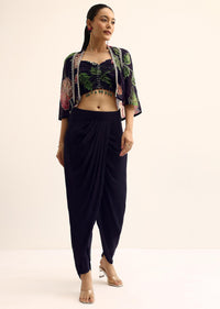 Blue Floral Crop Top And Dhoti Set