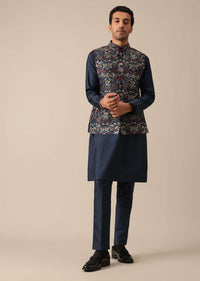 Blue Floral Motif Jacket And Kurta Set