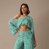 Blue Floral Print Crop Top And Palazzo Set