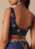 Blue Floral Print Tussar Silk Saree With Unstitched Blouse Piece