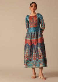 Blue Foil Print Long Kurta
