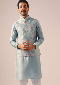 Blue Fusion Jacket Kurta Set with Cutwork