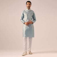 Blue Fusion Jacket Kurta Set with Cutwork