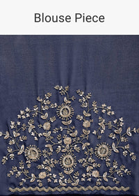 Blue Georgette Saree With Embroidered Scallop Border