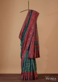 Emerald Green Handloom Pashmina Saree In Cotton Silk With Unstitched Blouse