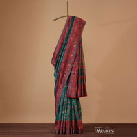 Emerald Green Handloom Pashmina Saree In Cotton Silk With Unstitched Blouse