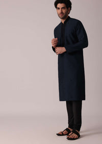 Blue Handcrafted Silk Kurta Set For Men