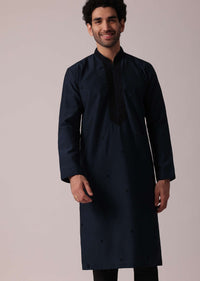 Blue Handcrafted Silk Kurta Set For Men