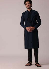 Blue Handcrafted Silk Kurta Set For Men