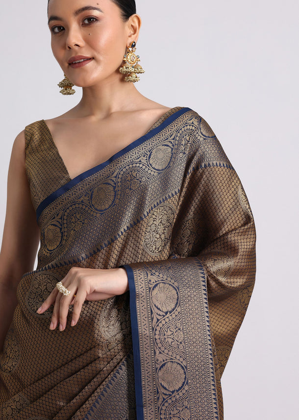 Blue Handloom Silk Saree With Woven Zari