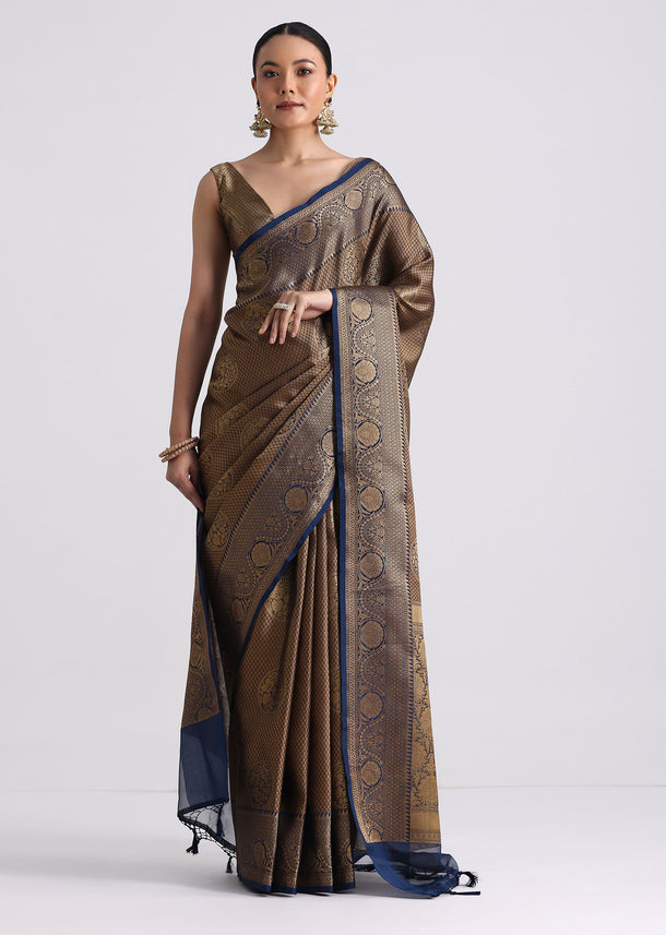 Blue Handloom Silk Saree With Woven Zari
