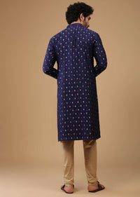 Blue Handwoven Silk Kurta Set With Butti Print