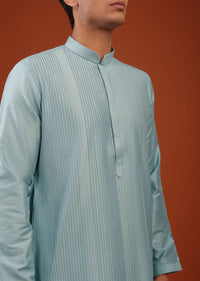 Mint Blue Striped Thread Woven Silk Kurta Set