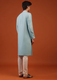 Mint Blue Striped Thread Woven Silk Kurta Set