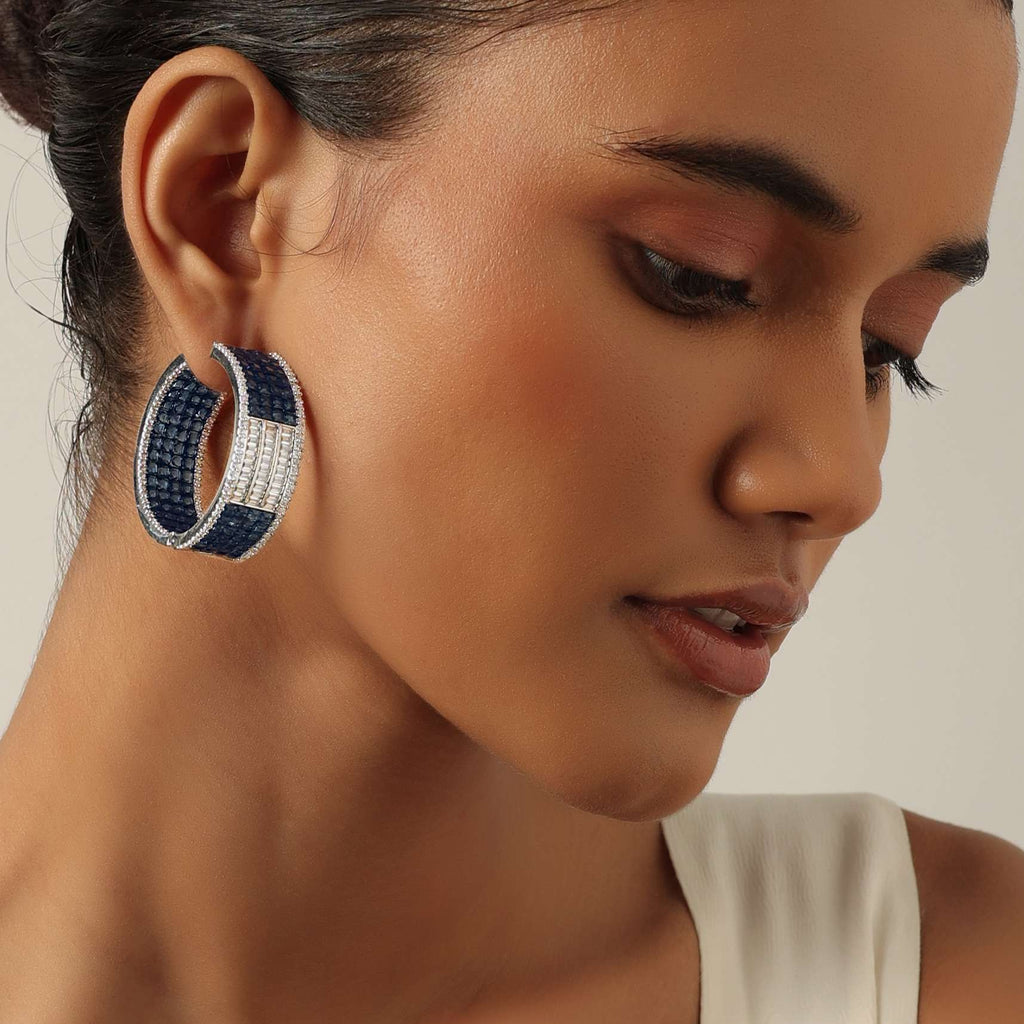 Blue Hoops Embedded With Zirconia Stones