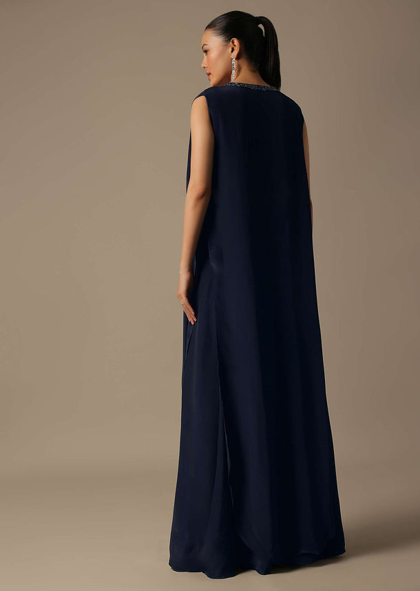 Blue Indo Fusion Palazzo Set With Jacket