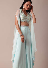 Blue Indowestern Jacket Set With Palazzo