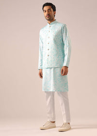 Blue Jacket And Kurta Set with Tie Dye And Mirror Work