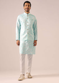 Blue Jacket And Kurta Set with Tie Dye And Mirror Work