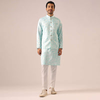 Blue Jacket And Kurta Set with Tie Dye And Mirror Work