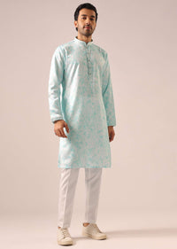 Blue Jacket And Kurta Set with Tie Dye And Mirror Work