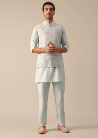 Blue Jacket Kurta Set With Floral Motif Embroidery