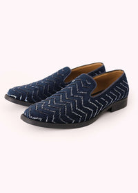 Blue Juttis In Velvet with Chevron Pattern