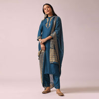 Blue Kurta Set with Banarasi Dupatta