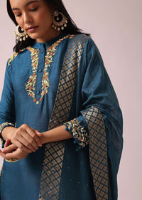 Blue Kurta Set with Banarasi Dupatta