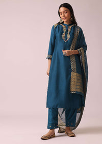 Blue Kurta Set with Banarasi Dupatta