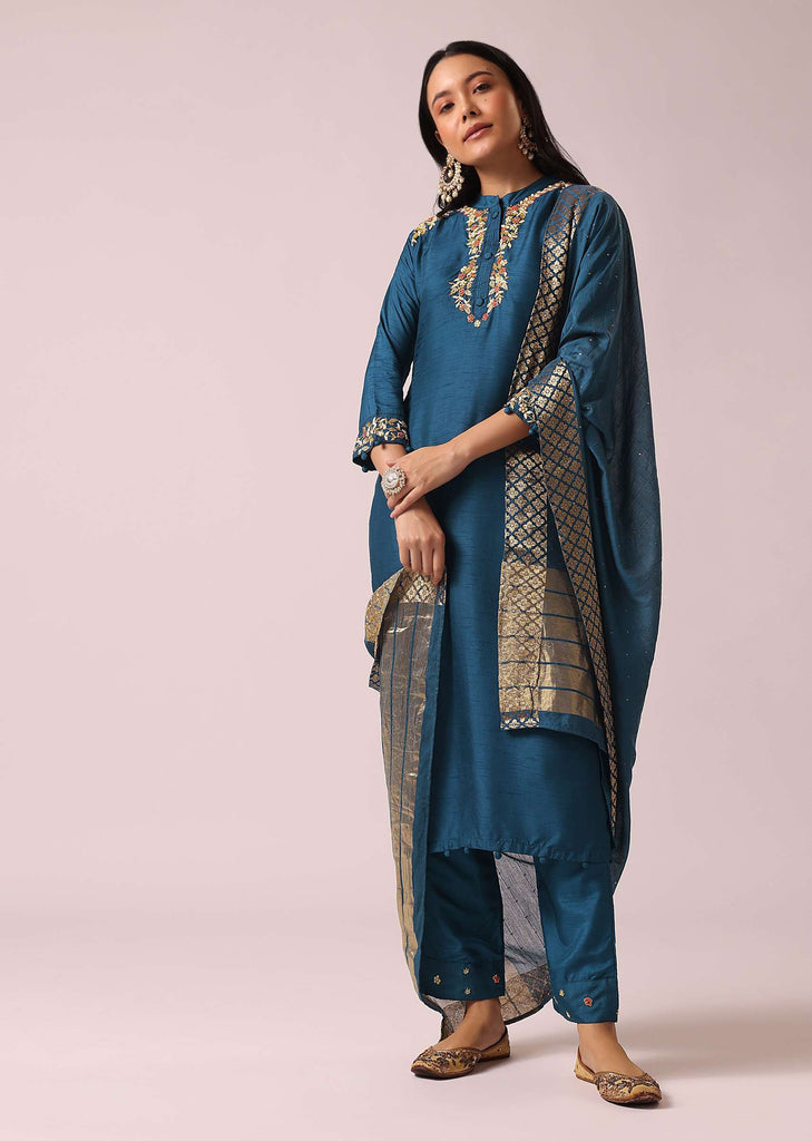 Blue Kurta Set with Banarasi Dupatta