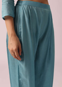 Blue Kurta Set In Silk with Sequin Embellishments