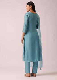 Blue Kurta Set In Silk with Sequin Embellishments