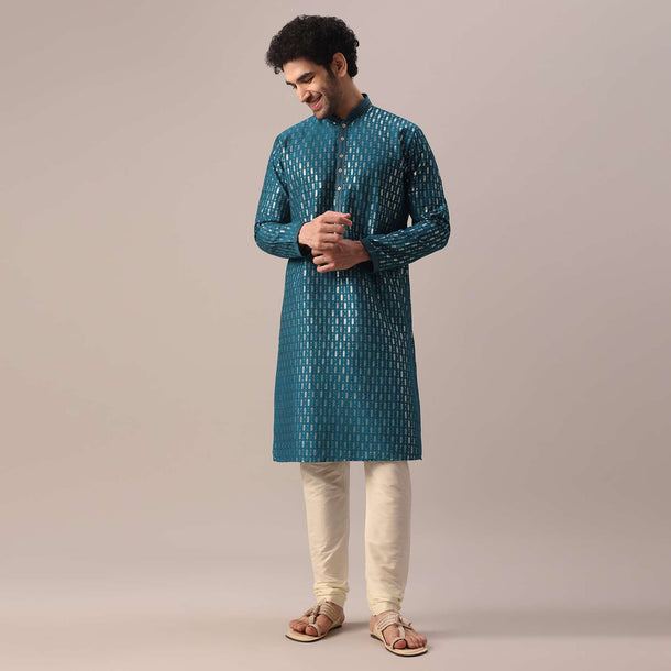 Blue Kurta Set In Art Silk With Sequin Embroidery