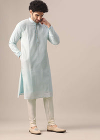 Blue Kurta Set In Art Silk With Thread And Sequin Embroidery