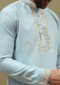 Blue Kurta Set With Abla Work For Men