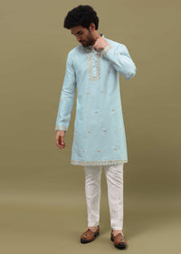 Blue Kurta Set With Abla Work For Men