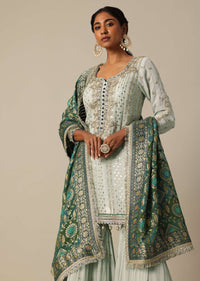 Blue Kurta Sharara Set With Mirror Work