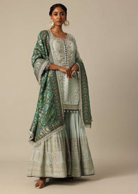 Blue Kurta Sharara Set With Mirror Work