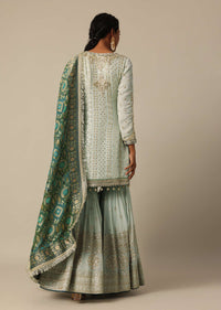 Blue Kurta Sharara Set With Mirror Work