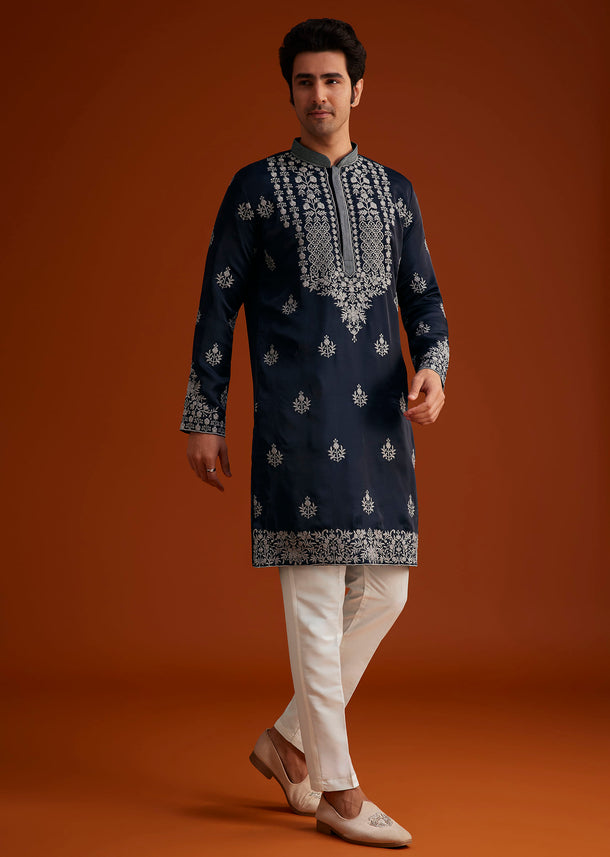 Blue Kurta With Resham Embroidery