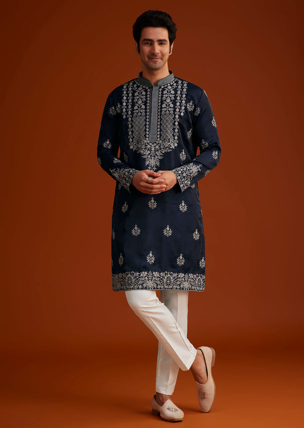 Blue Kurta With Resham Embroidery