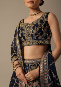 Blue Lehenga Set With Cutdana Work